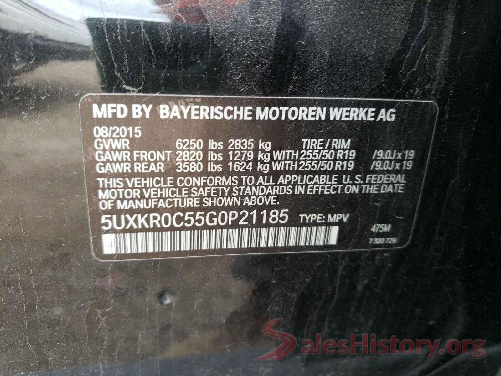 5UXKR0C55G0P21185 2016 BMW X5