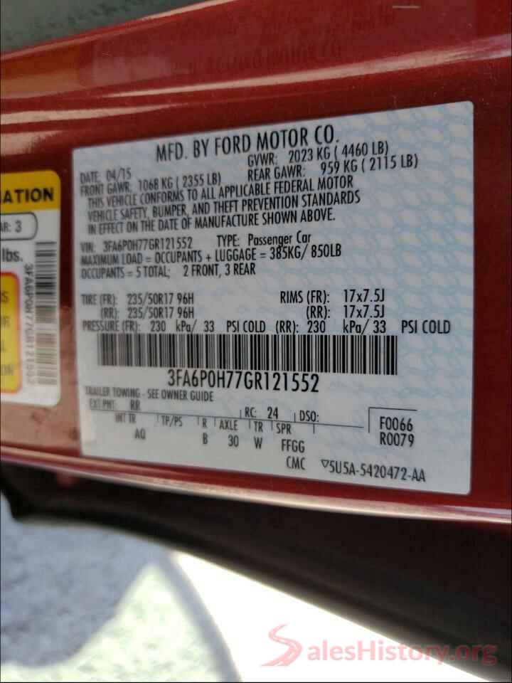 3FA6P0H77GR121552 2016 FORD FUSION