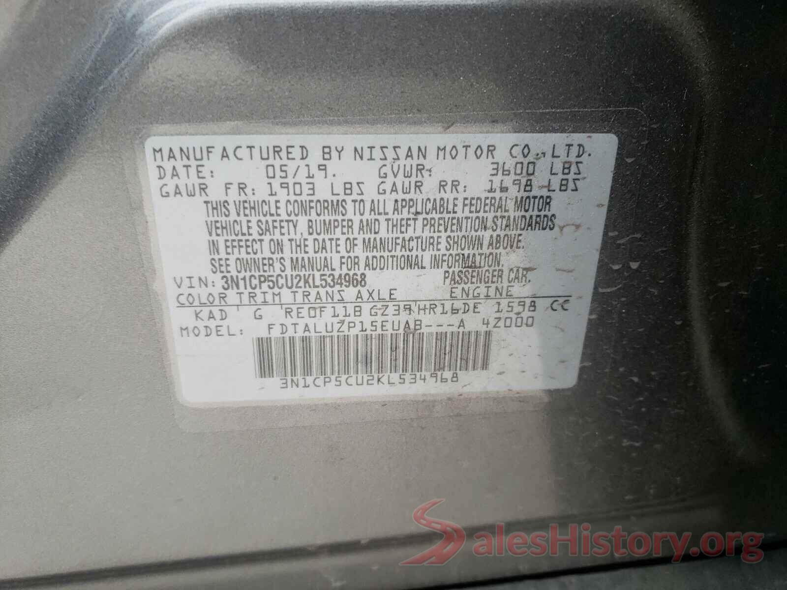 3N1CP5CU2KL534968 2019 NISSAN KICKS