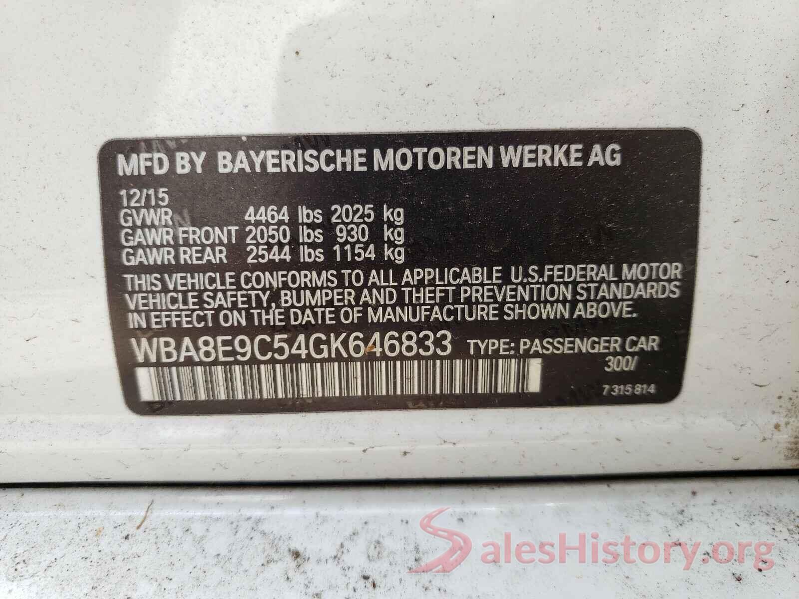 WBA8E9C54GK646833 2016 BMW 3 SERIES