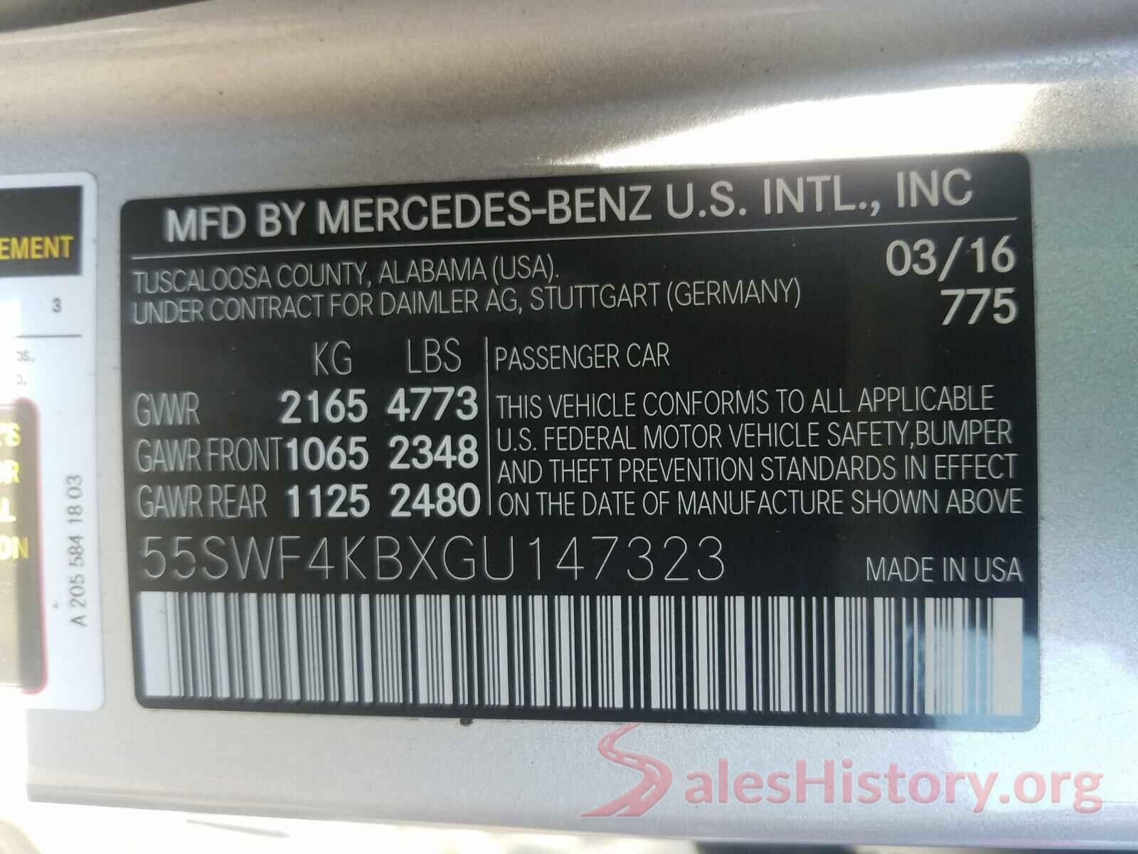 55SWF4KBXGU147323 2016 MERCEDES-BENZ C CLASS