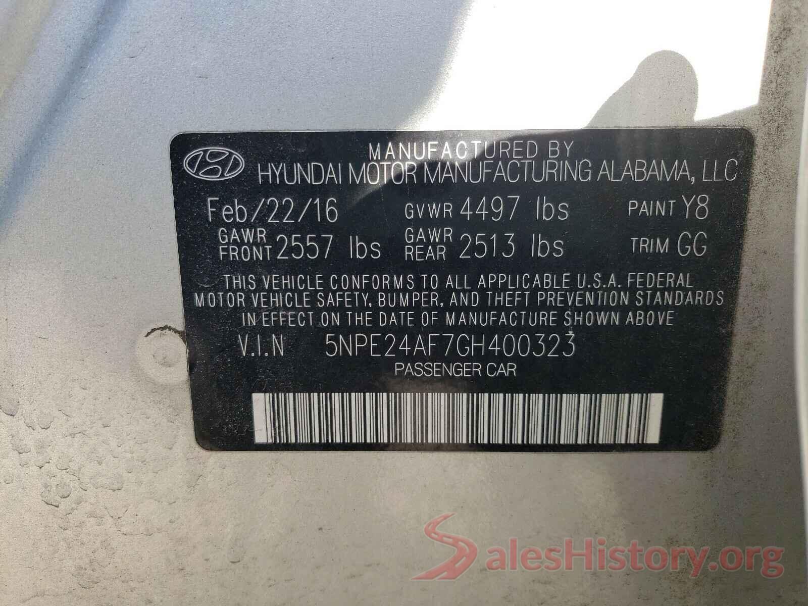 5NPE24AF7GH400323 2016 HYUNDAI SONATA