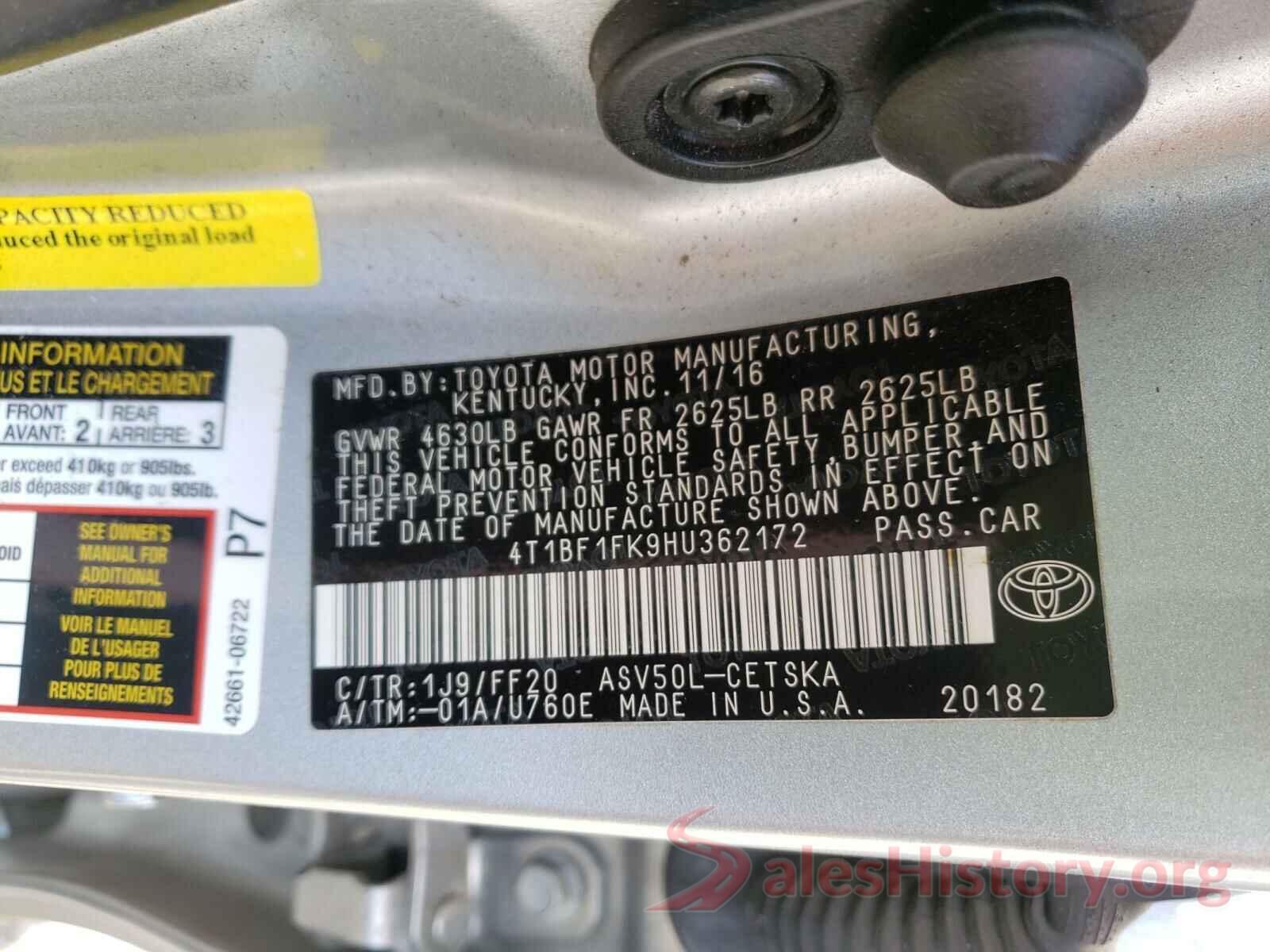 4T1BF1FK9HU362172 2017 TOYOTA CAMRY