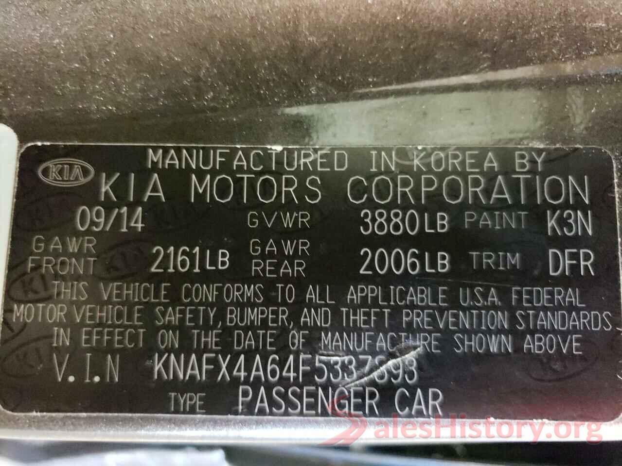 KNAFX4A64F5337893 2015 KIA FORTE