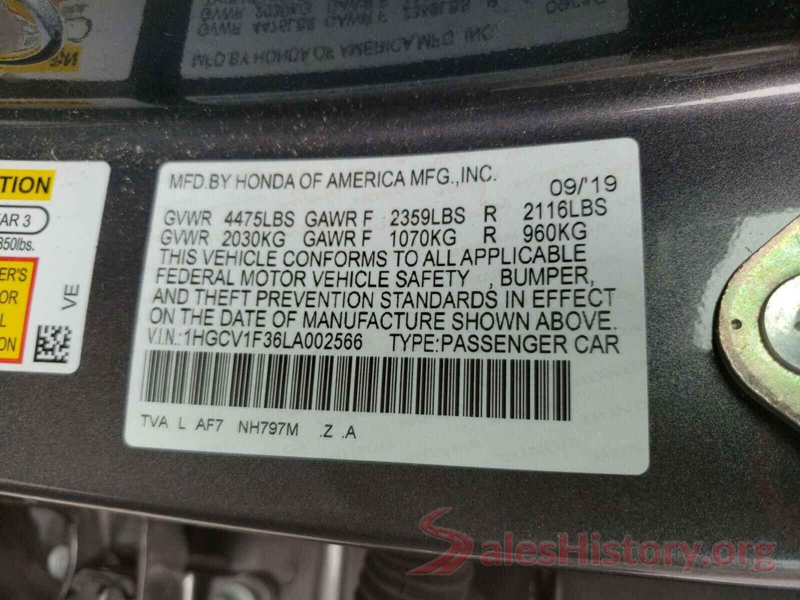 1HGCV1F36LA002566 2020 HONDA ACCORD