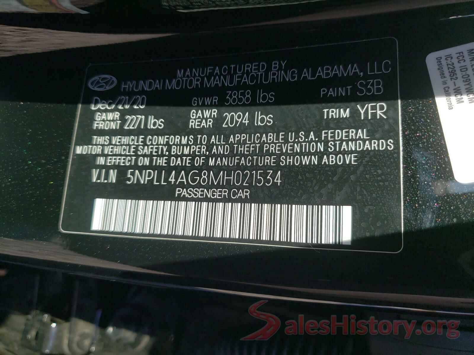 5NPLL4AG8MH021534 2021 HYUNDAI ELANTRA