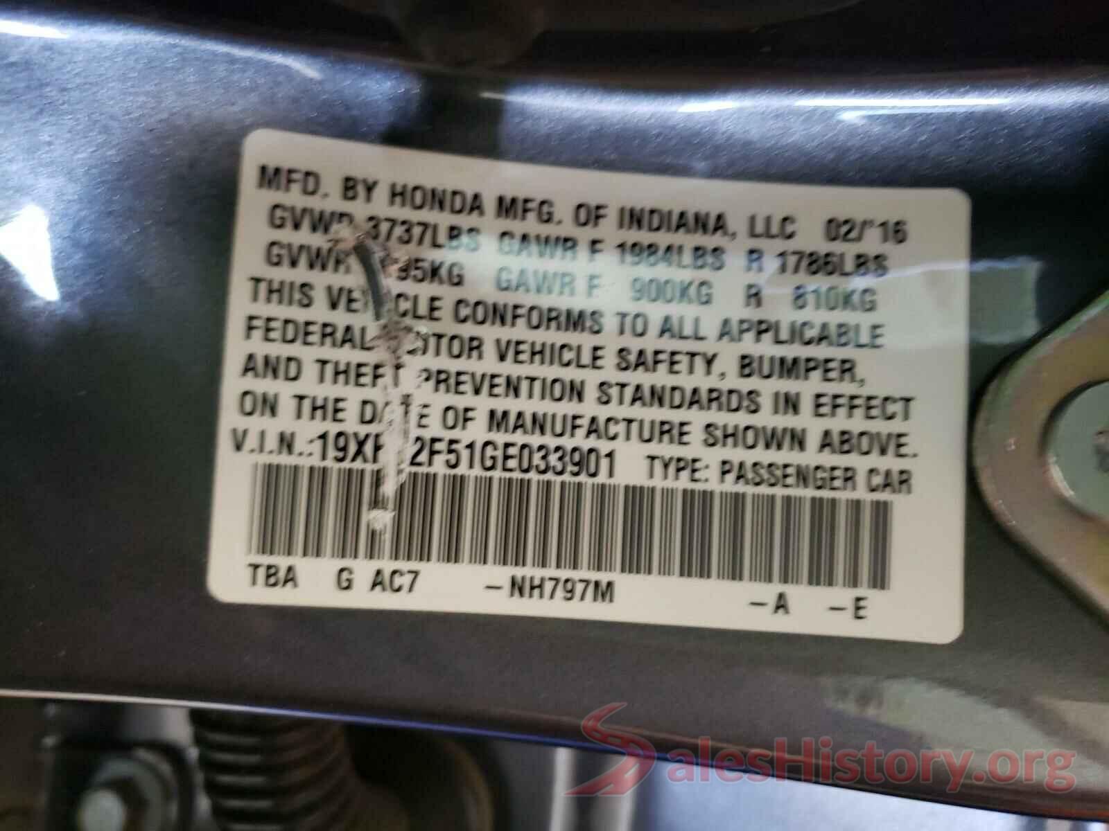 19XFC2F51GE033901 2016 HONDA CIVIC