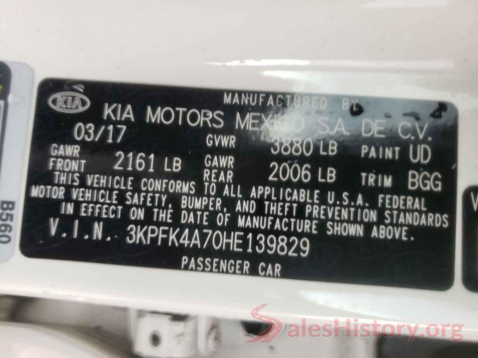 3KPFK4A70HE139829 2017 KIA FORTE