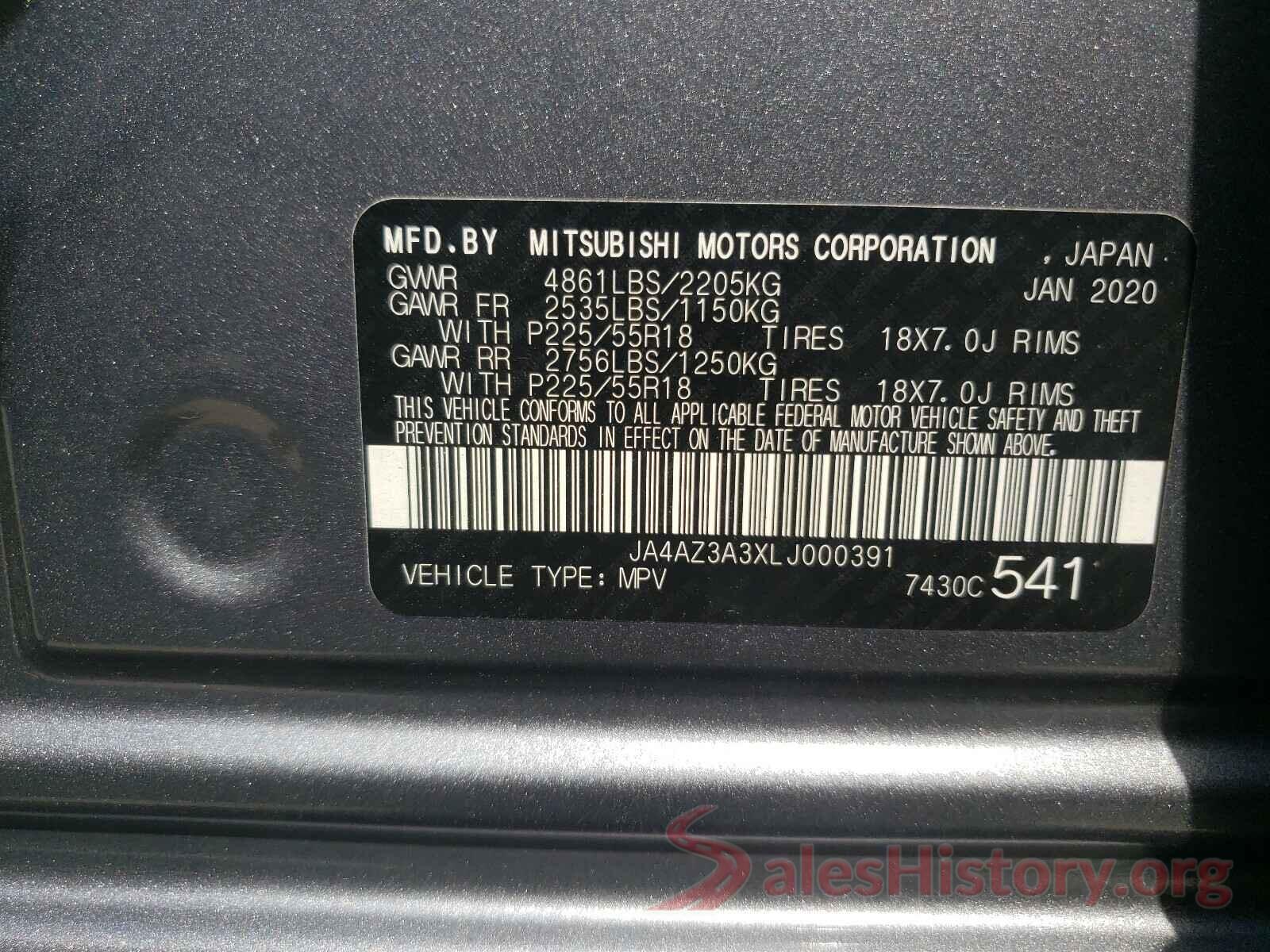 JA4AZ3A3XLJ000391 2020 MITSUBISHI OUTLANDER