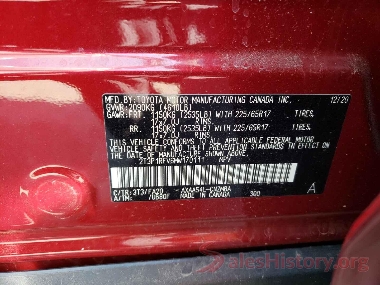 2T3P1RFV6MW170111 2021 TOYOTA RAV4