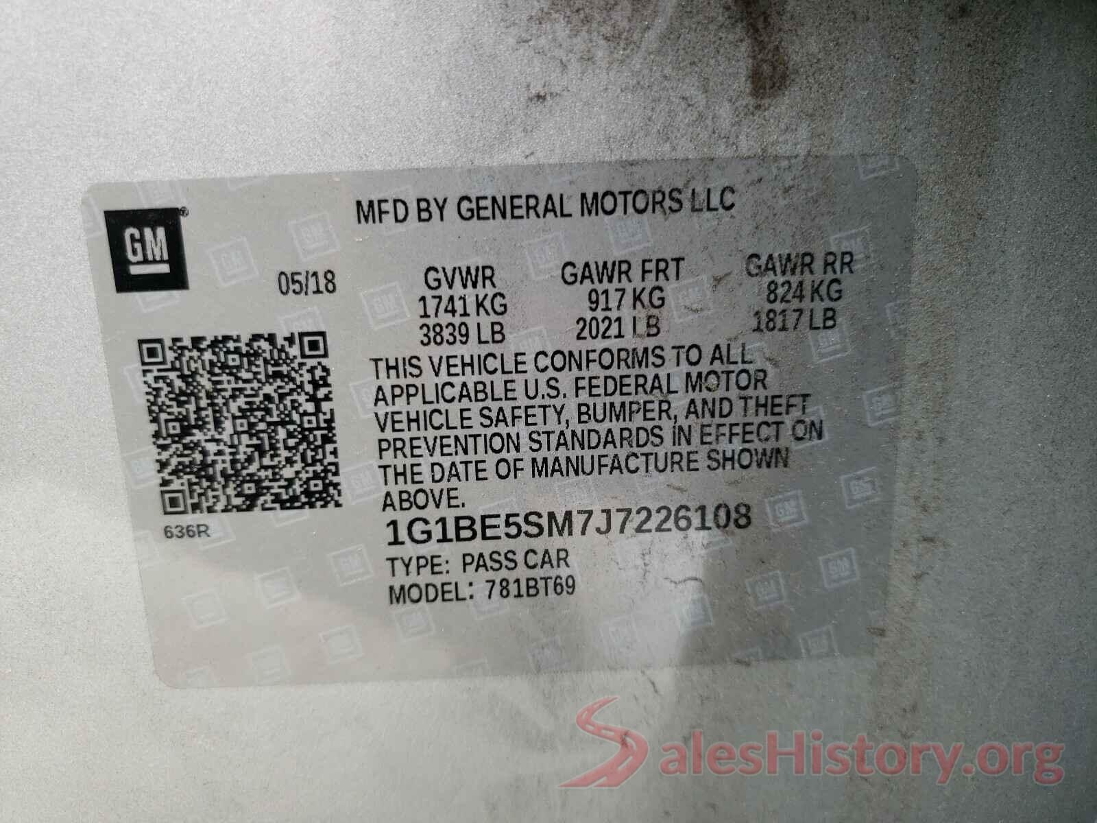 1G1BE5SM7J7226108 2018 CHEVROLET CRUZE