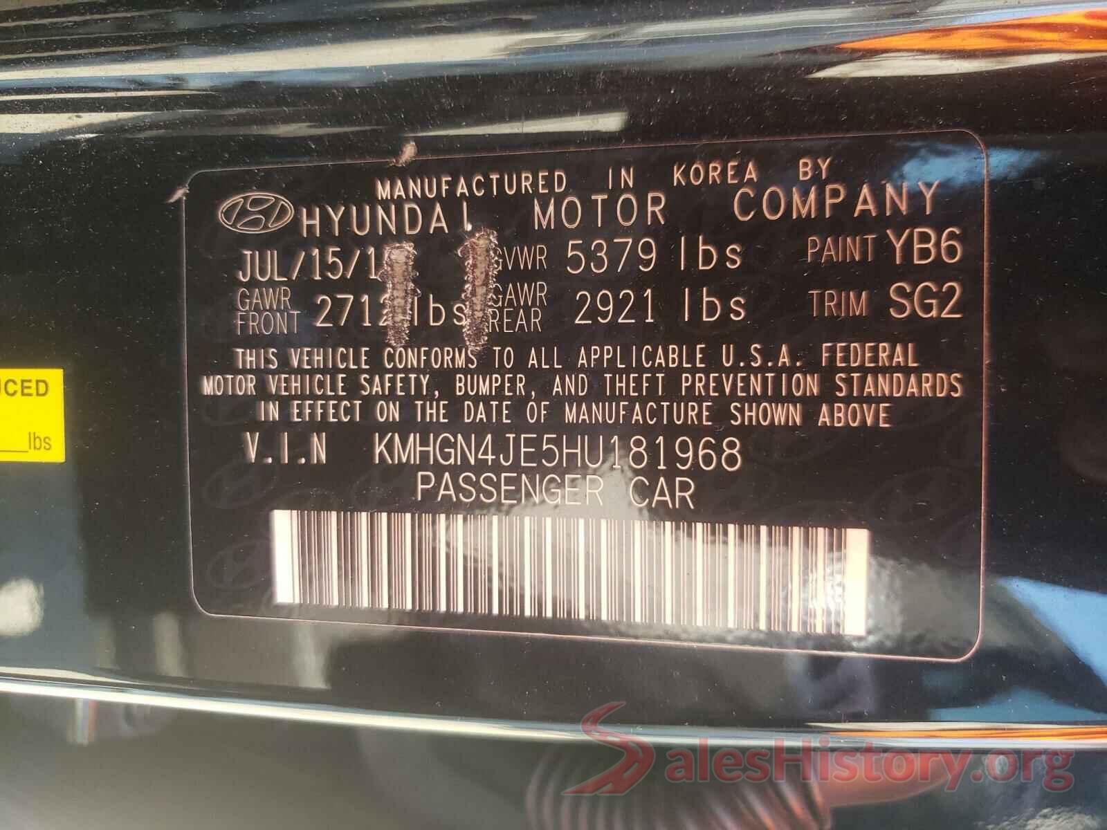 KMHGN4JE5HU181968 2017 HYUNDAI GENESIS