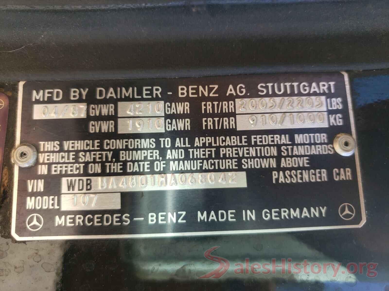 WDBBA48D1HA068042 1987 MERCEDES-BENZ ALL OTHER