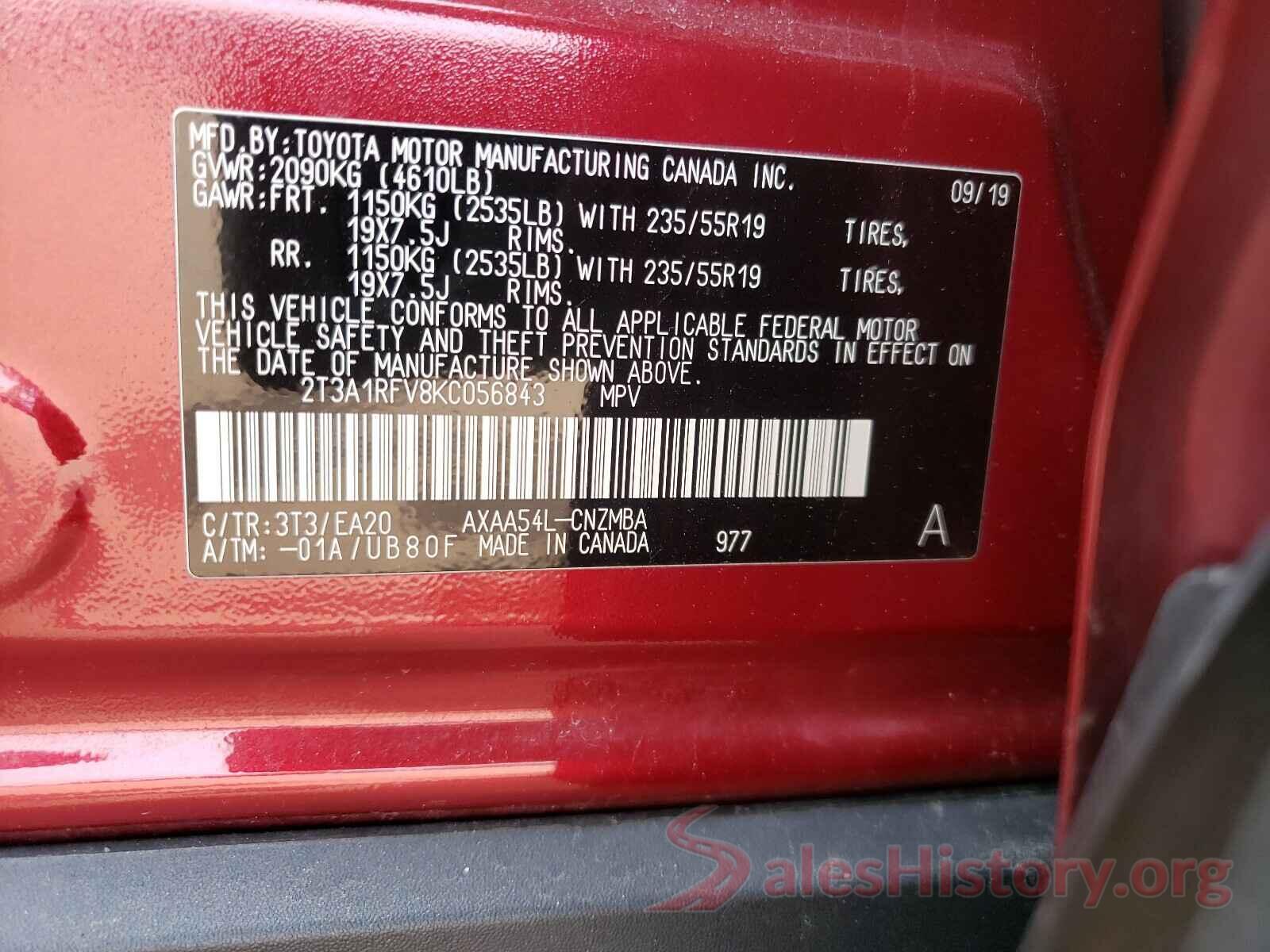 2T3A1RFV8KC056843 2019 TOYOTA RAV4