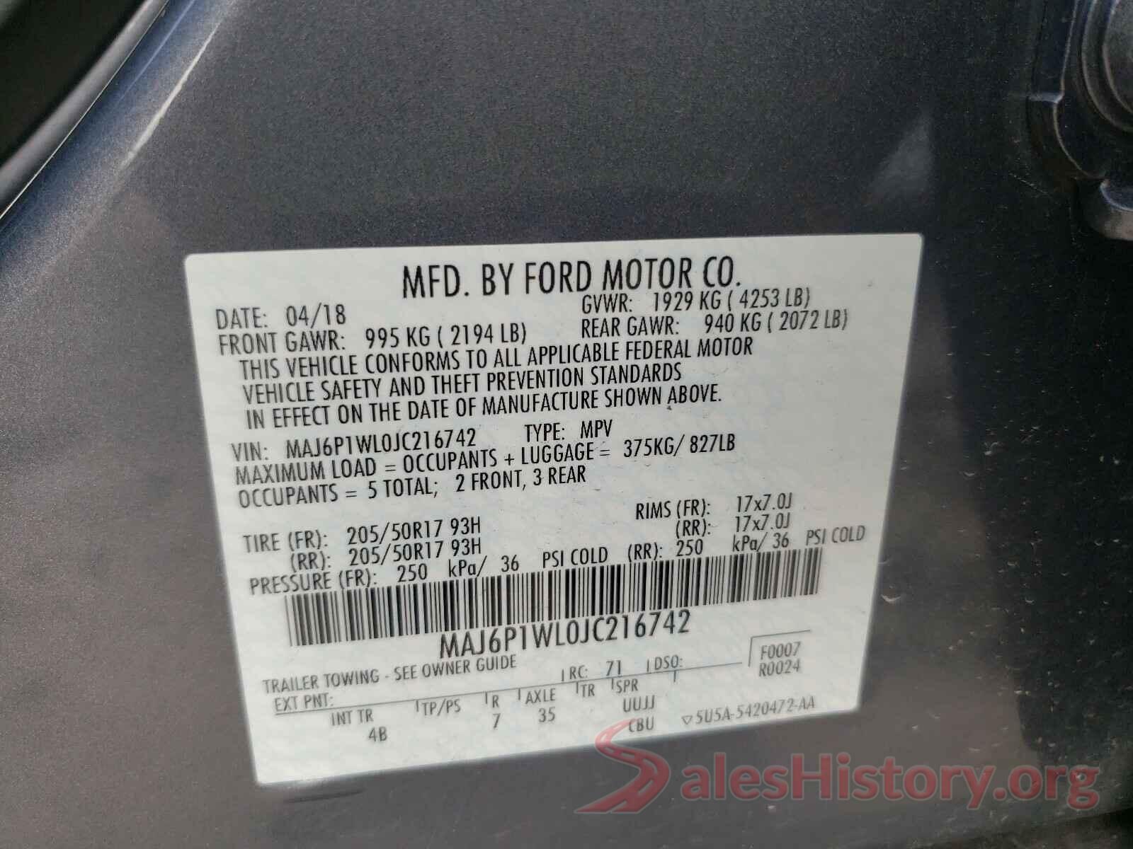 MAJ6P1WL0JC216742 2018 FORD ALL OTHER