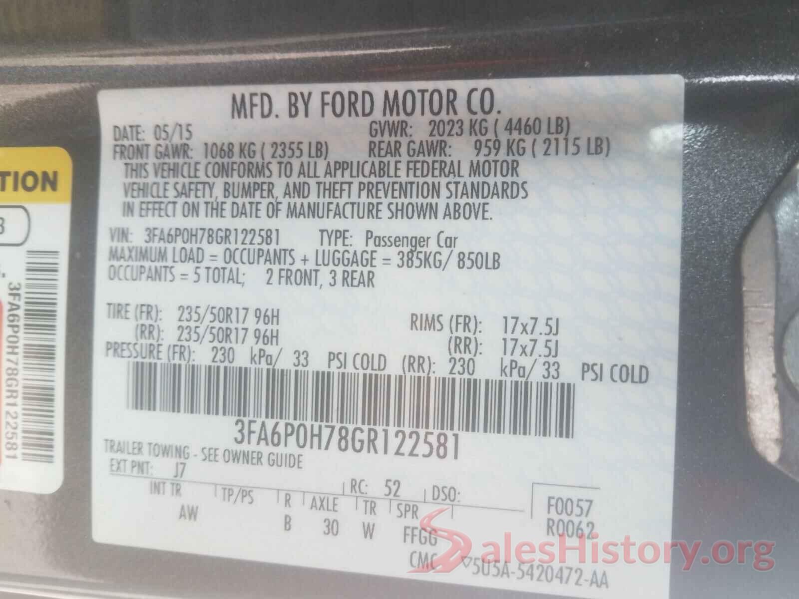 3FA6P0H78GR122581 2016 FORD FUSION