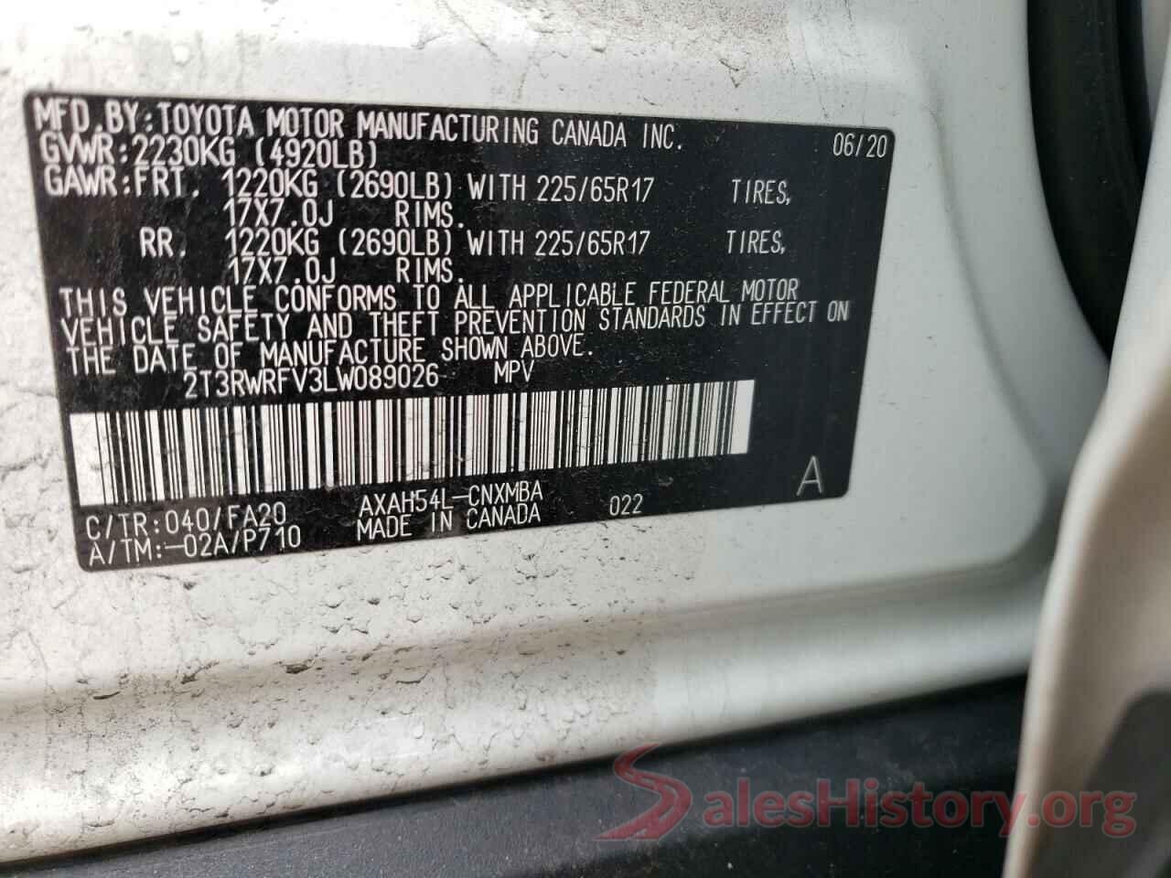 2T3RWRFV3LW089026 2020 TOYOTA RAV4