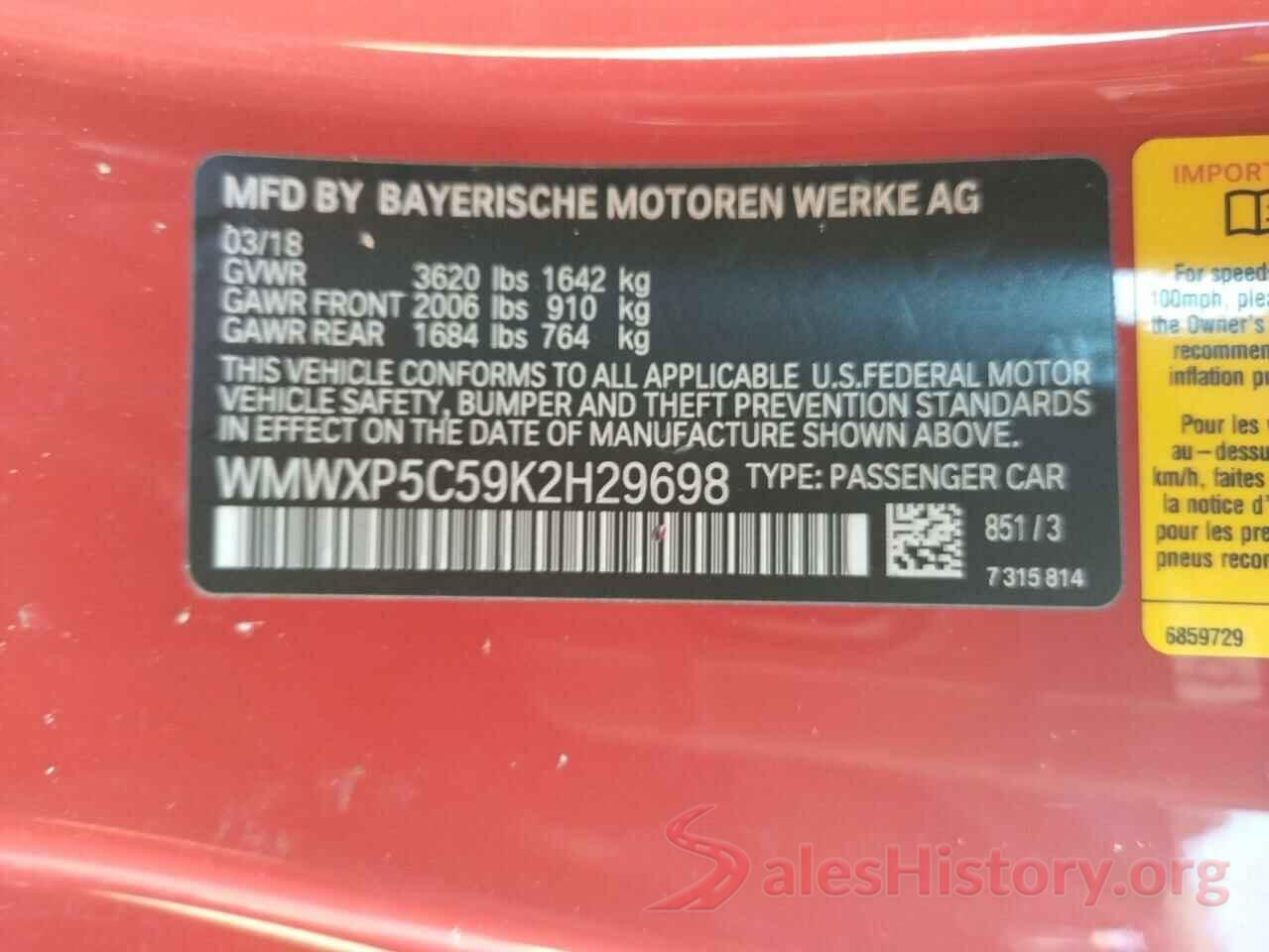 WMWXP5C59K2H29698 2019 MINI COOPER