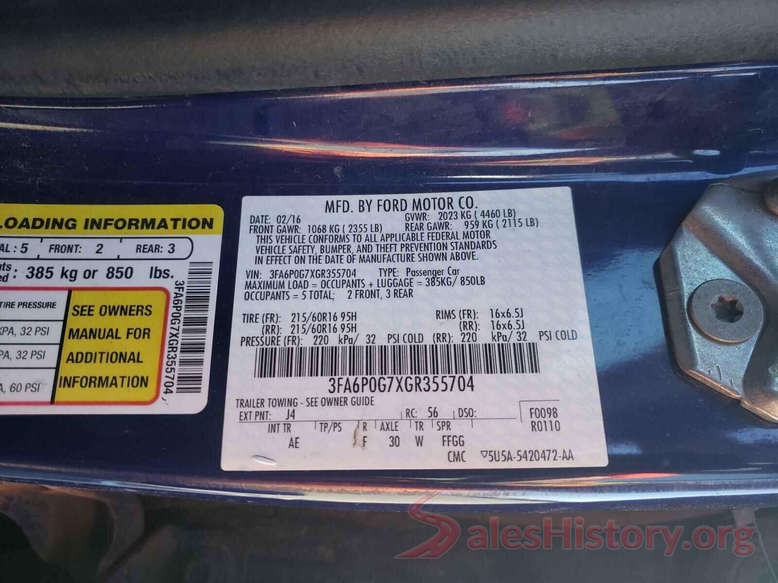 3FA6P0G7XGR355704 2016 FORD FUSION