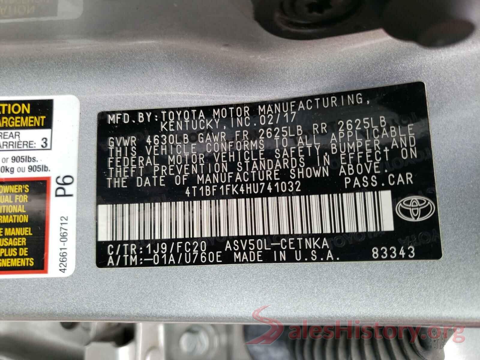 4T1BF1FK4HU741032 2017 TOYOTA CAMRY