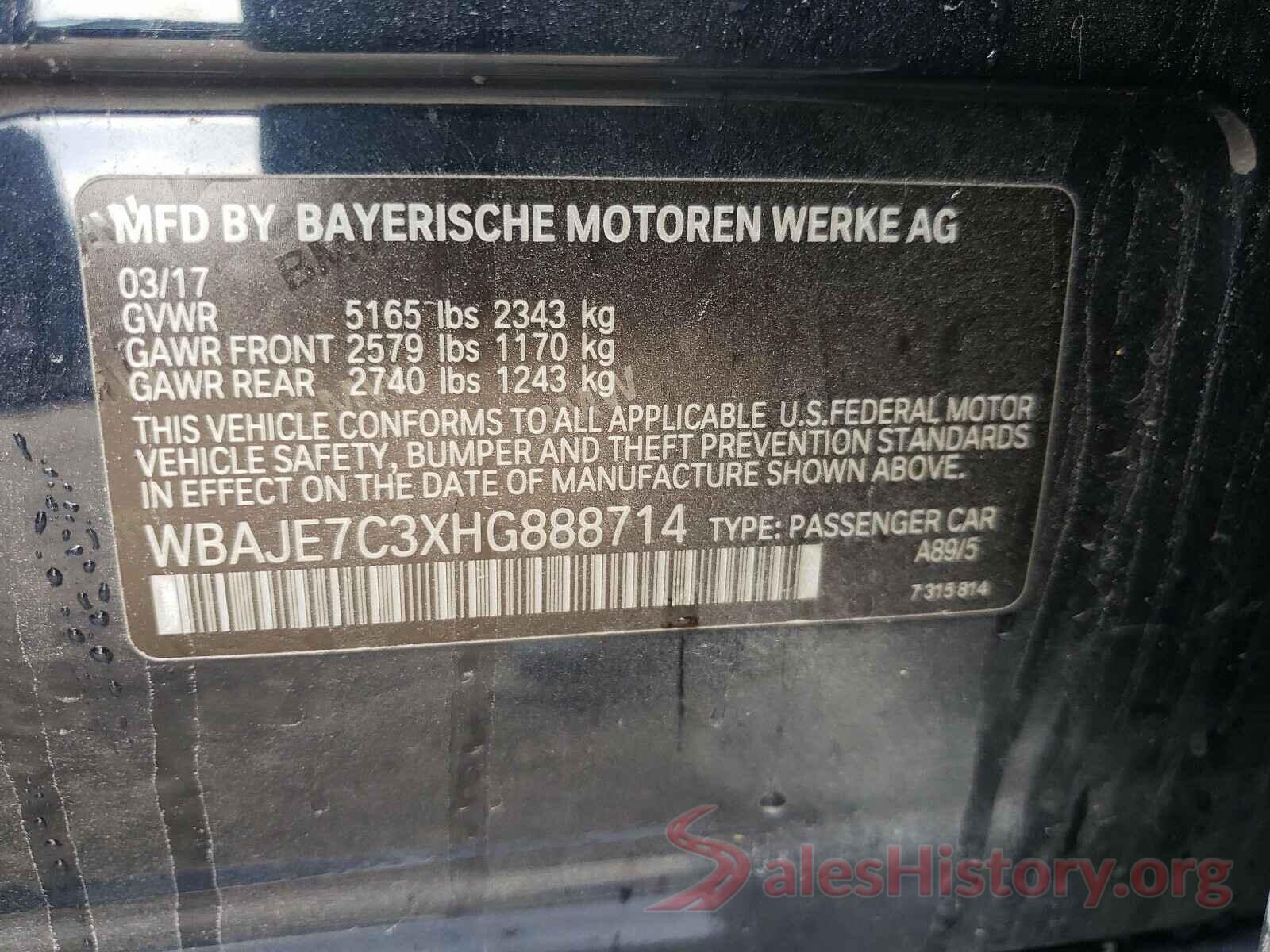 WBAJE7C3XHG888714 2017 BMW 5 SERIES