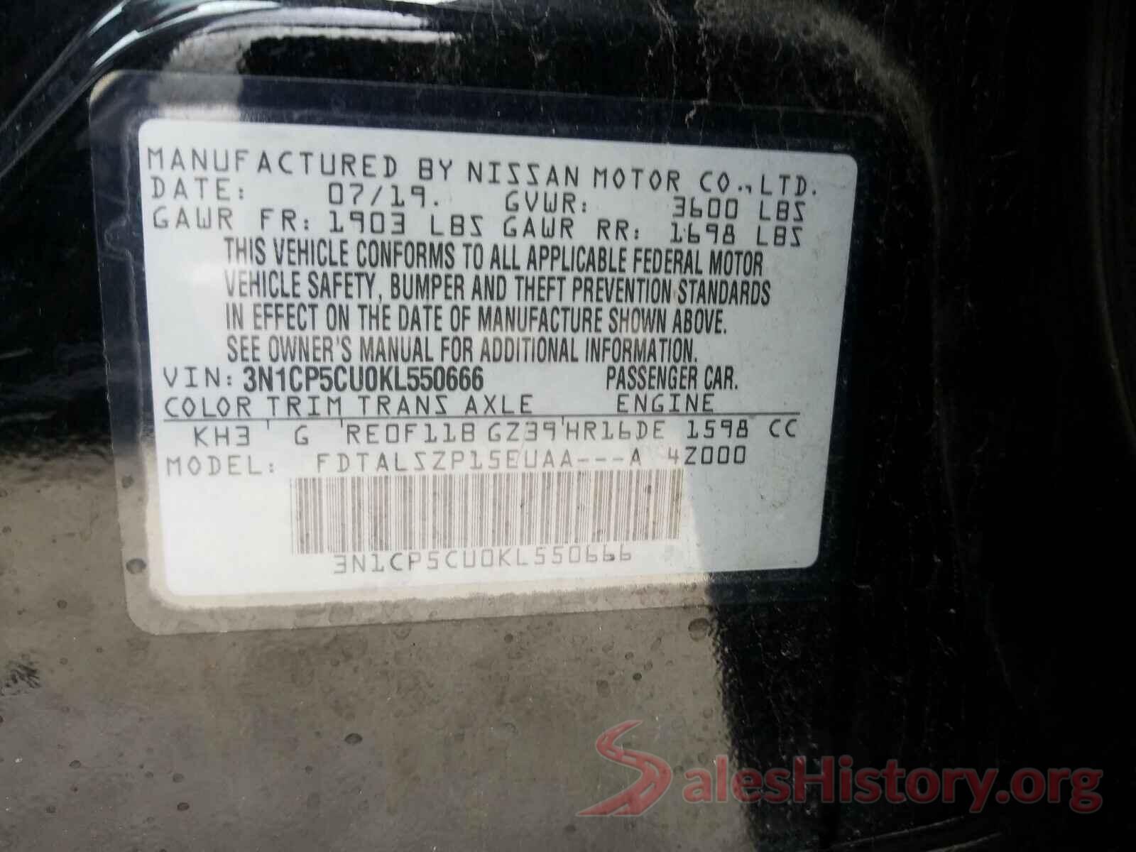 3N1CP5CU0KL550666 2019 NISSAN KICKS