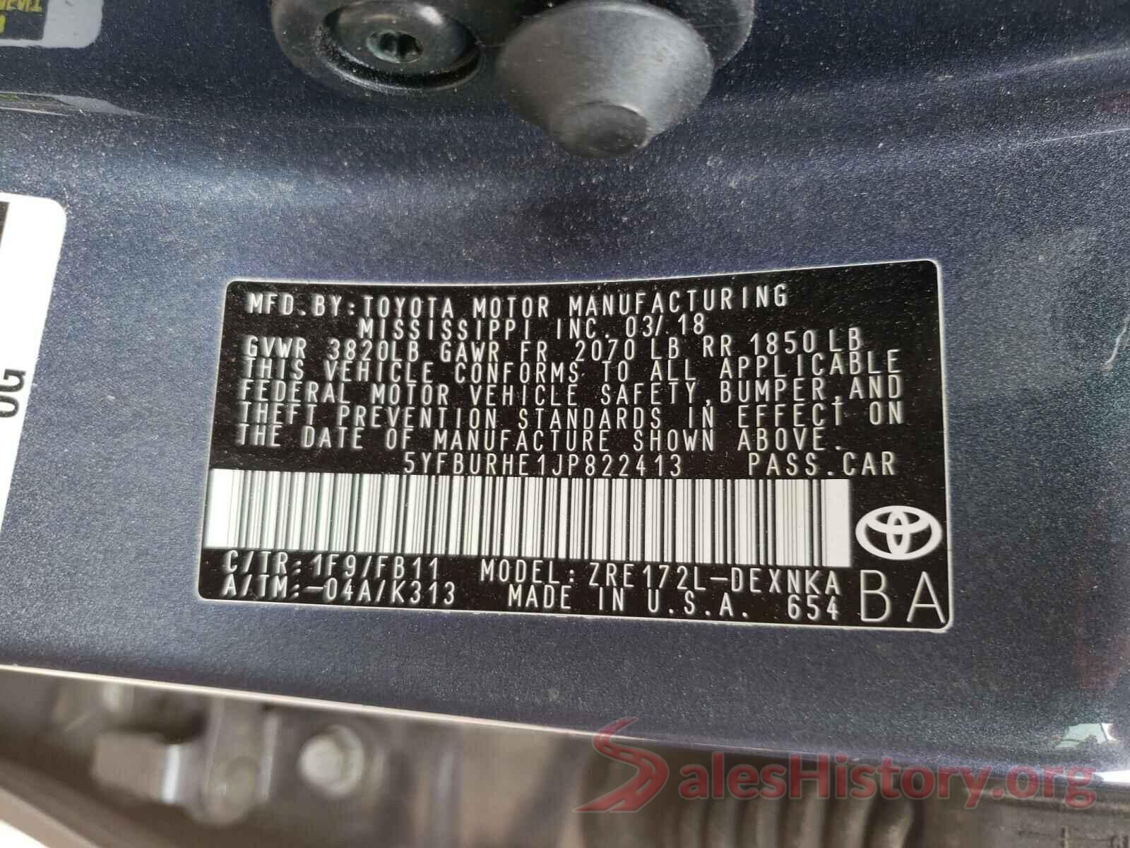 5YFBURHE1JP822413 2018 TOYOTA COROLLA