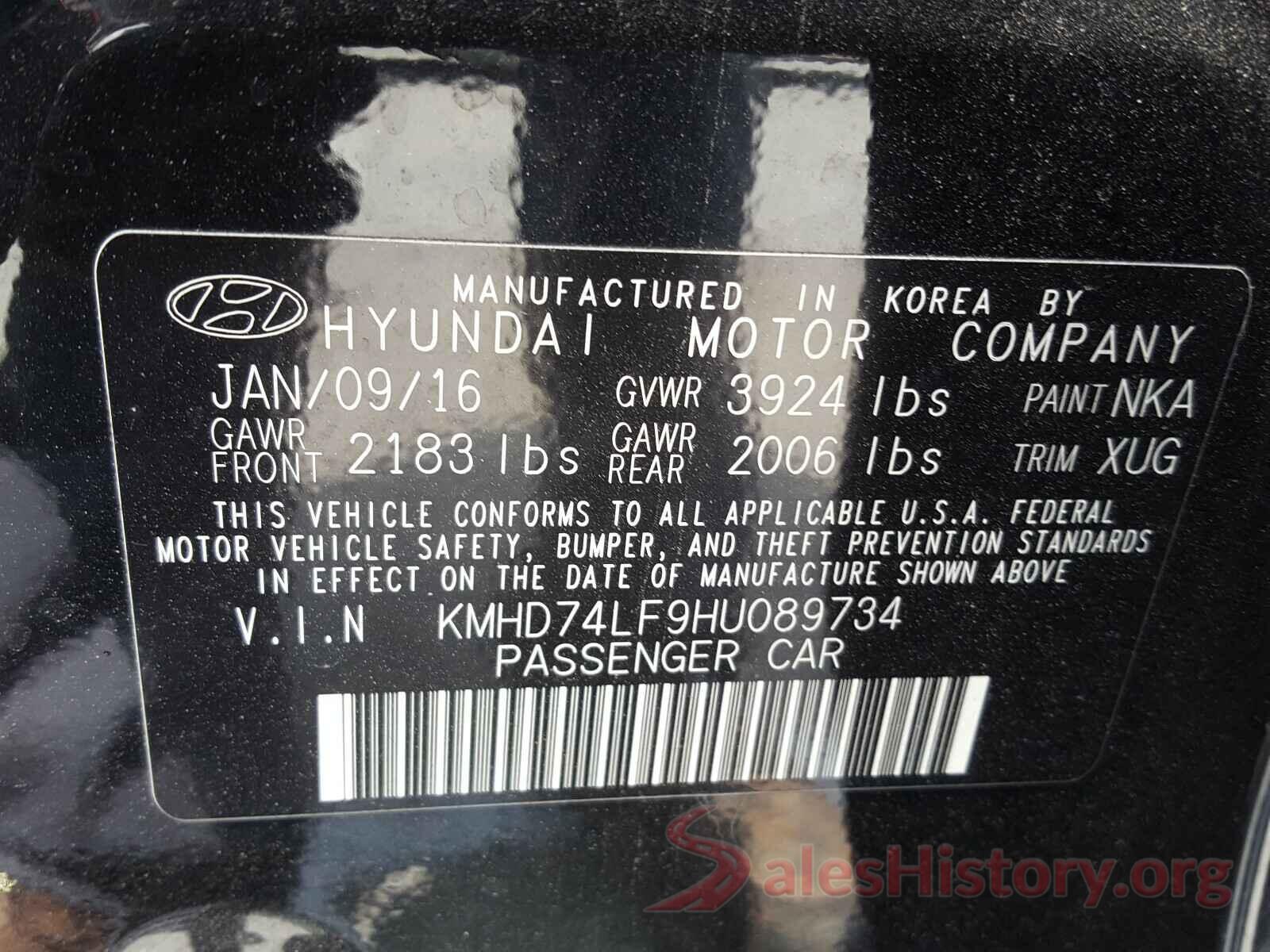 KMHD74LF9HU089734 2017 HYUNDAI ELANTRA