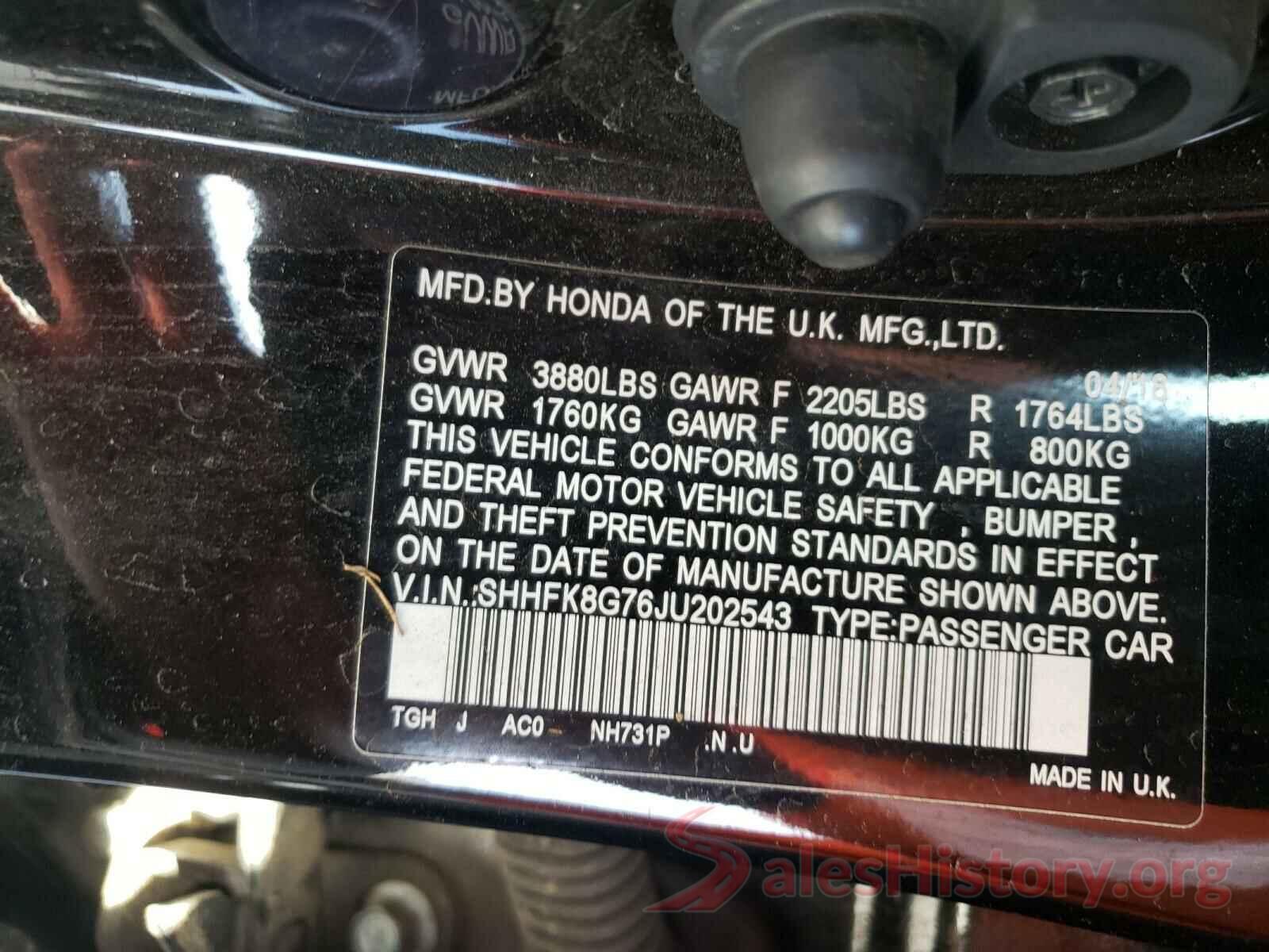 SHHFK8G76JU202543 2018 HONDA CIVIC