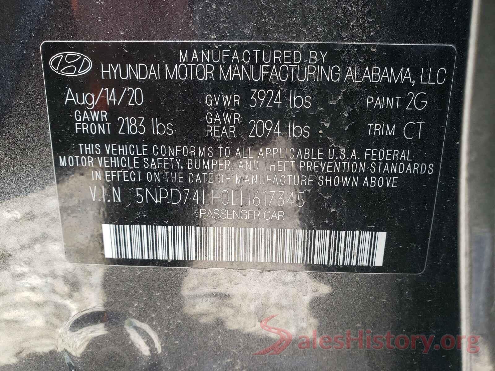 5NPD74LF0LH617345 2020 HYUNDAI ELANTRA