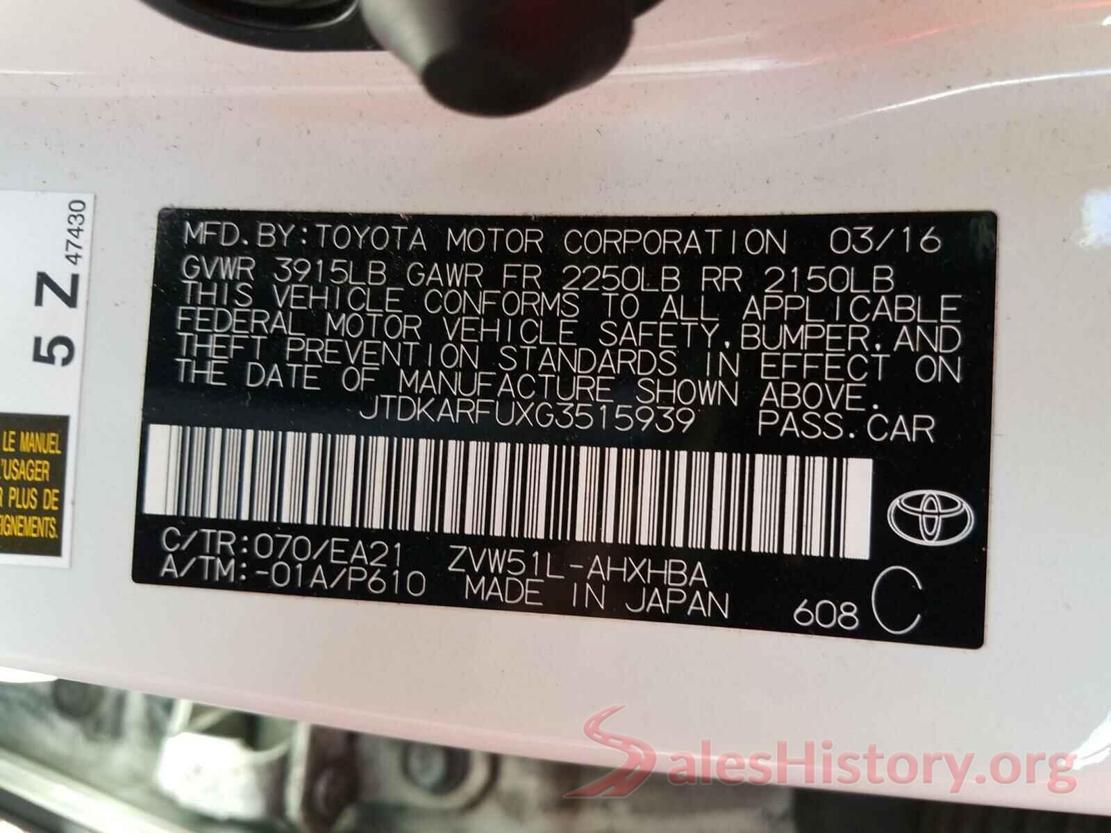 JTDKARFUXG3515939 2016 TOYOTA PRIUS