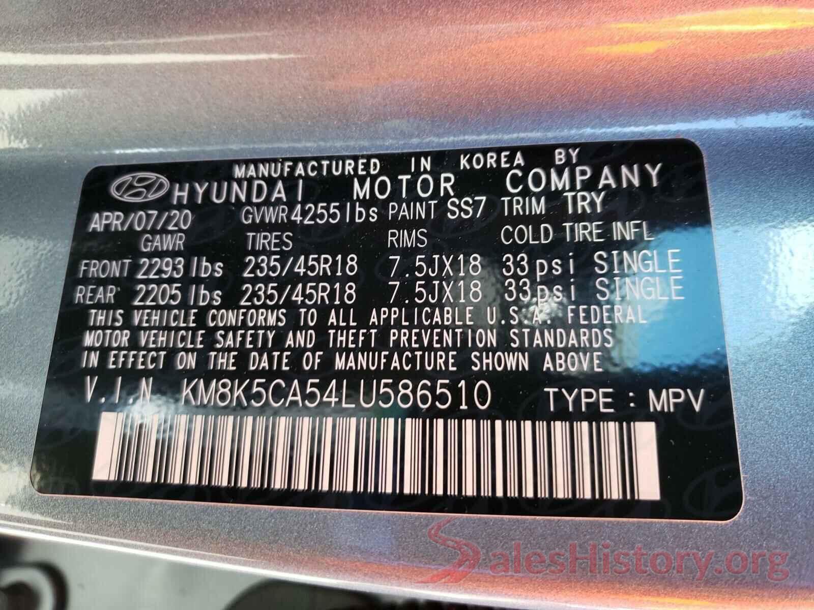 KM8K5CA54LU586510 2020 HYUNDAI KONA