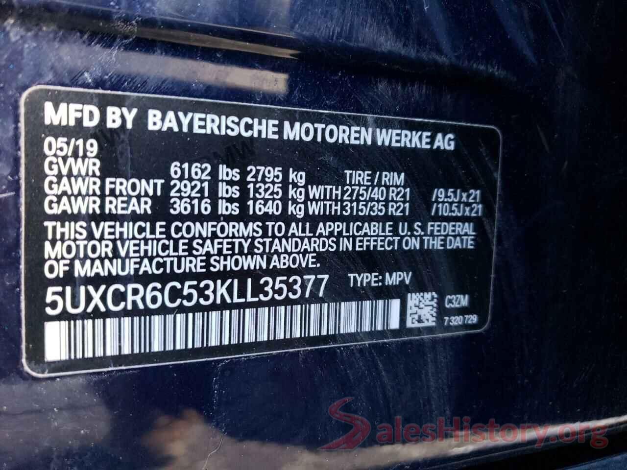 5UXCR6C53KLL35377 2019 BMW X5