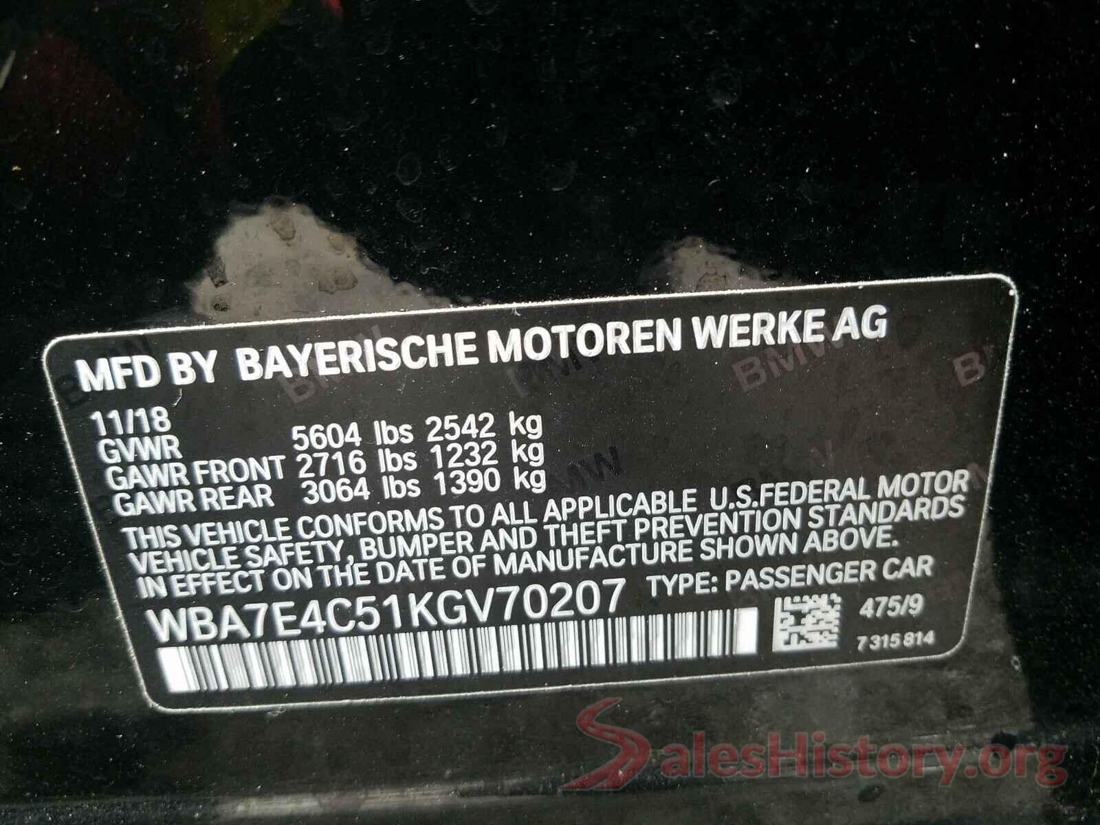 WBA7E4C51KGV70207 2019 BMW 7 SERIES