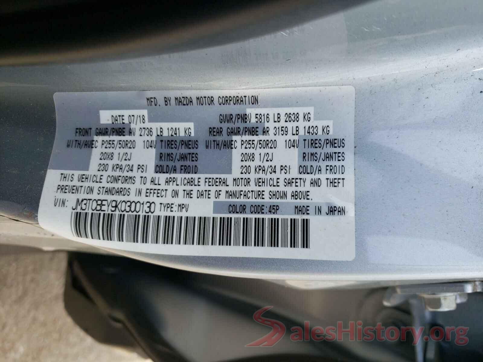 JM3TCBEY9K0300130 2019 MAZDA CX-9