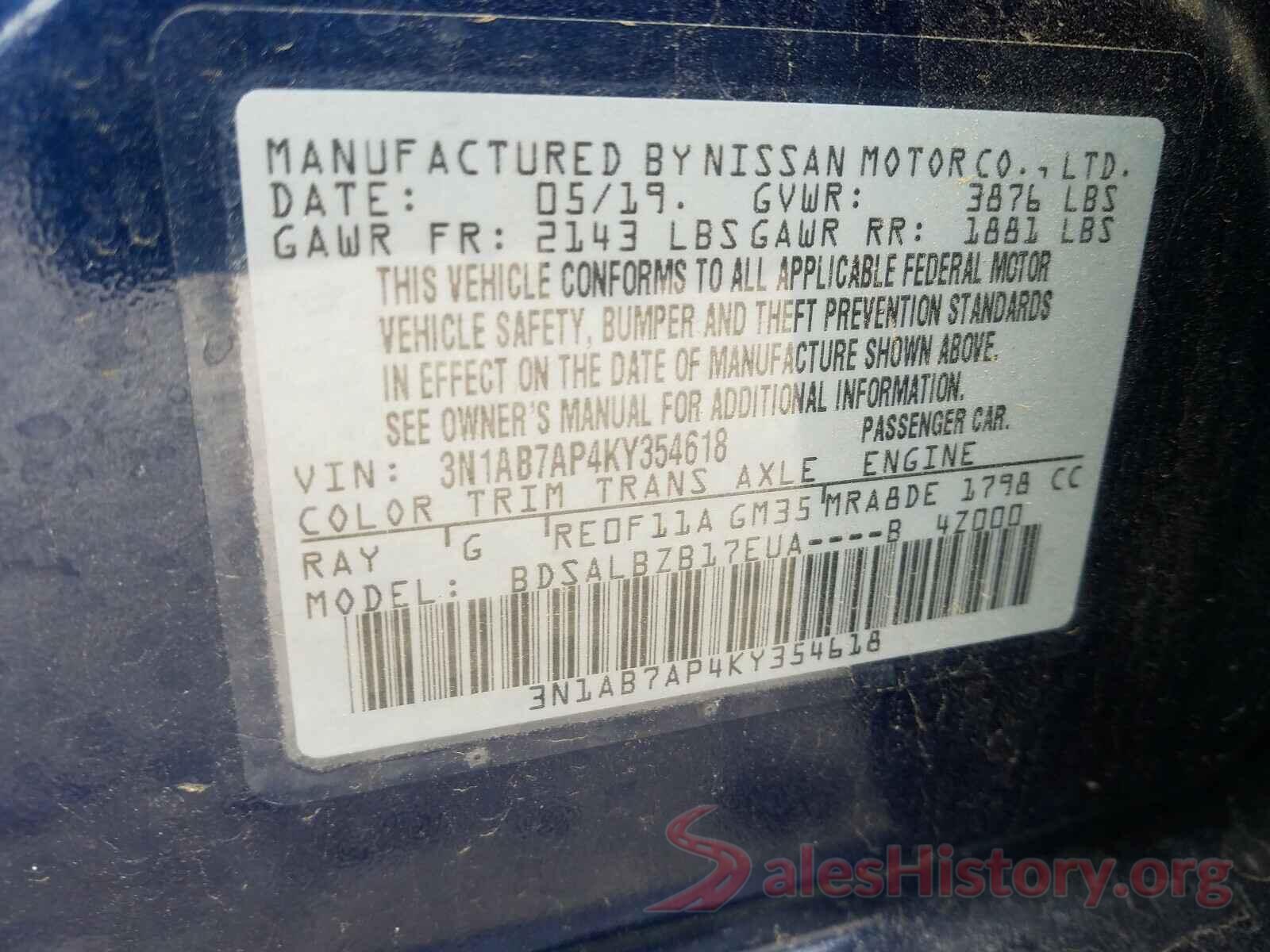 3N1AB7AP4KY354618 2019 NISSAN SENTRA