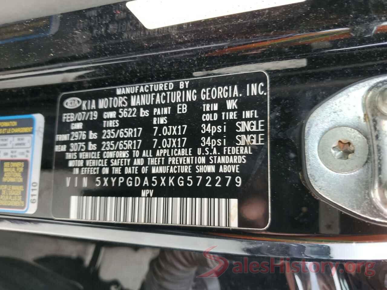 5XYPGDA5XKG572279 2019 KIA SORENTO