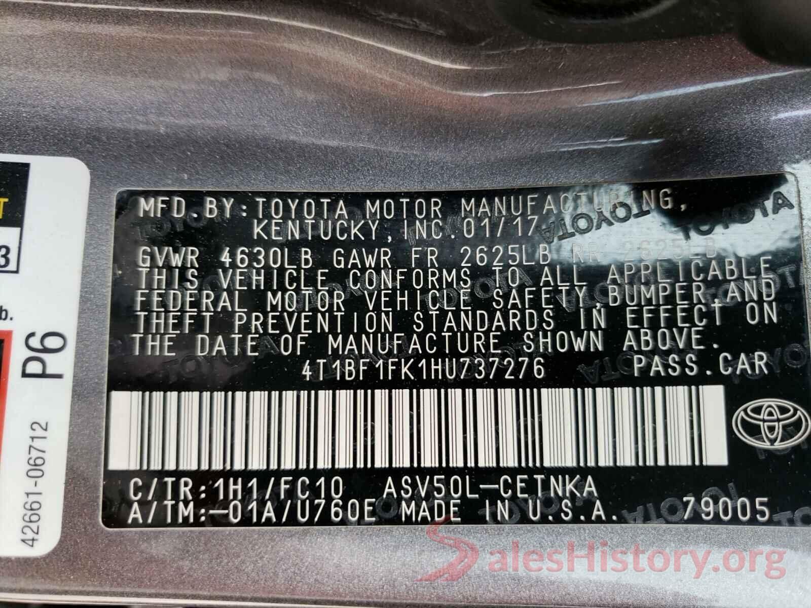 4T1BF1FK1HU737276 2017 TOYOTA CAMRY