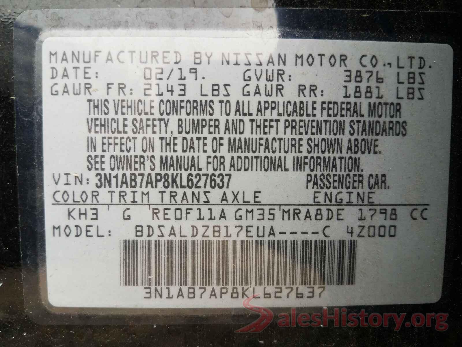 3N1AB7AP8KL627637 2019 NISSAN SENTRA