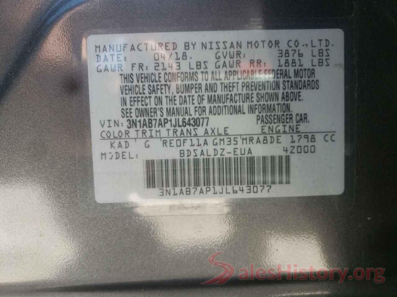 3N1AB7AP1JL643077 2018 NISSAN SENTRA