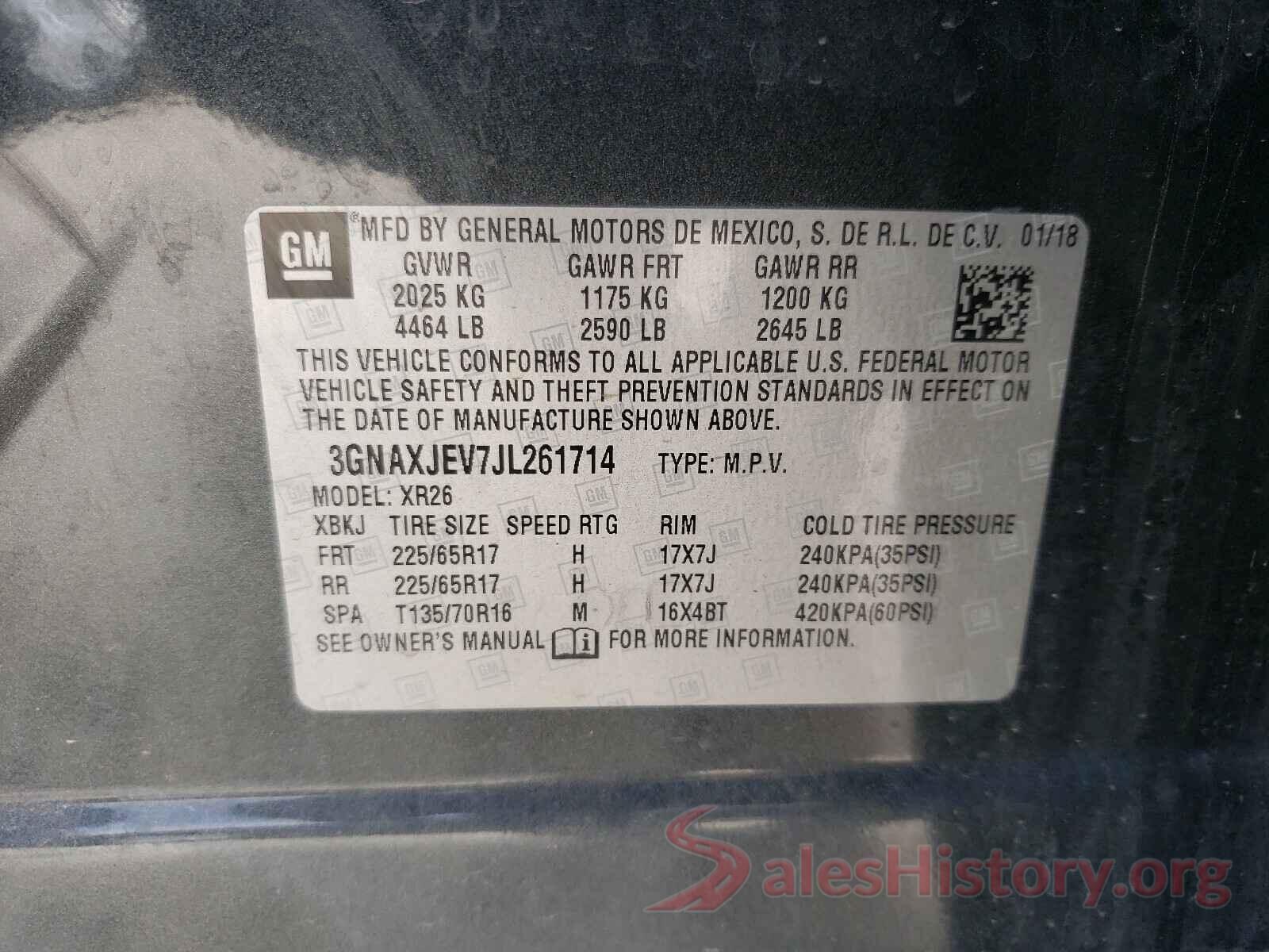 3GNAXJEV7JL261714 2018 CHEVROLET EQUINOX