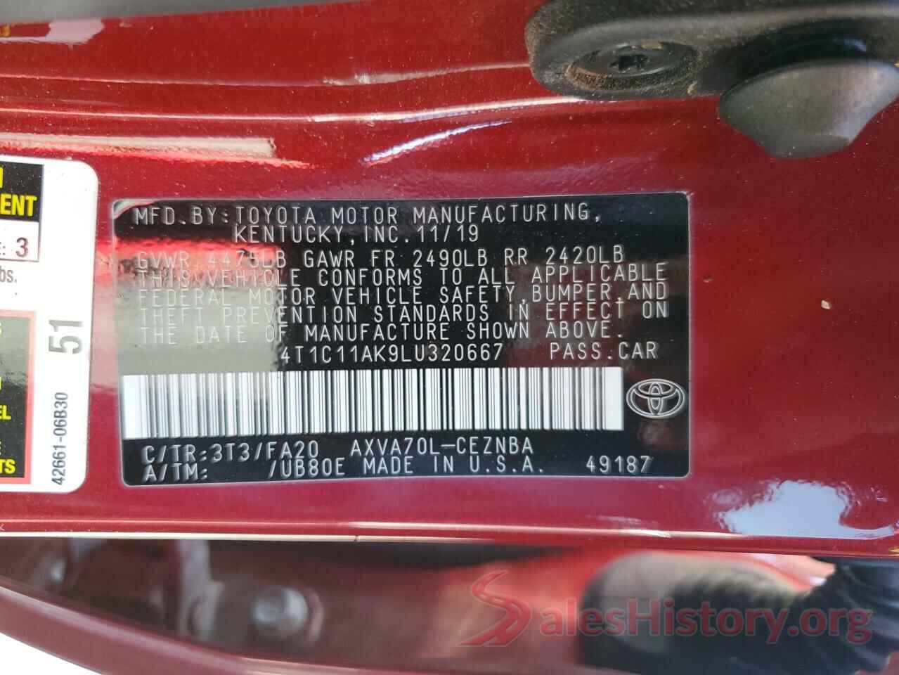 4T1C11AK9LU320667 2020 TOYOTA CAMRY