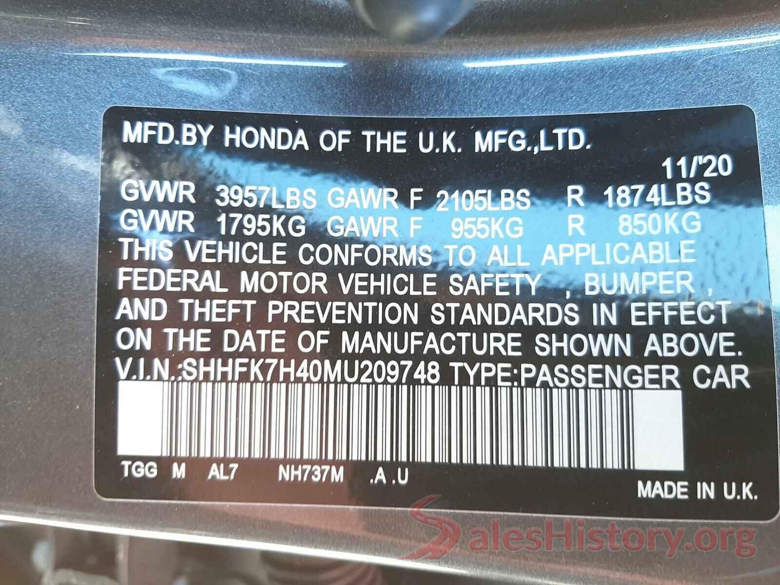 SHHFK7H40MU209748 2021 HONDA CIVIC