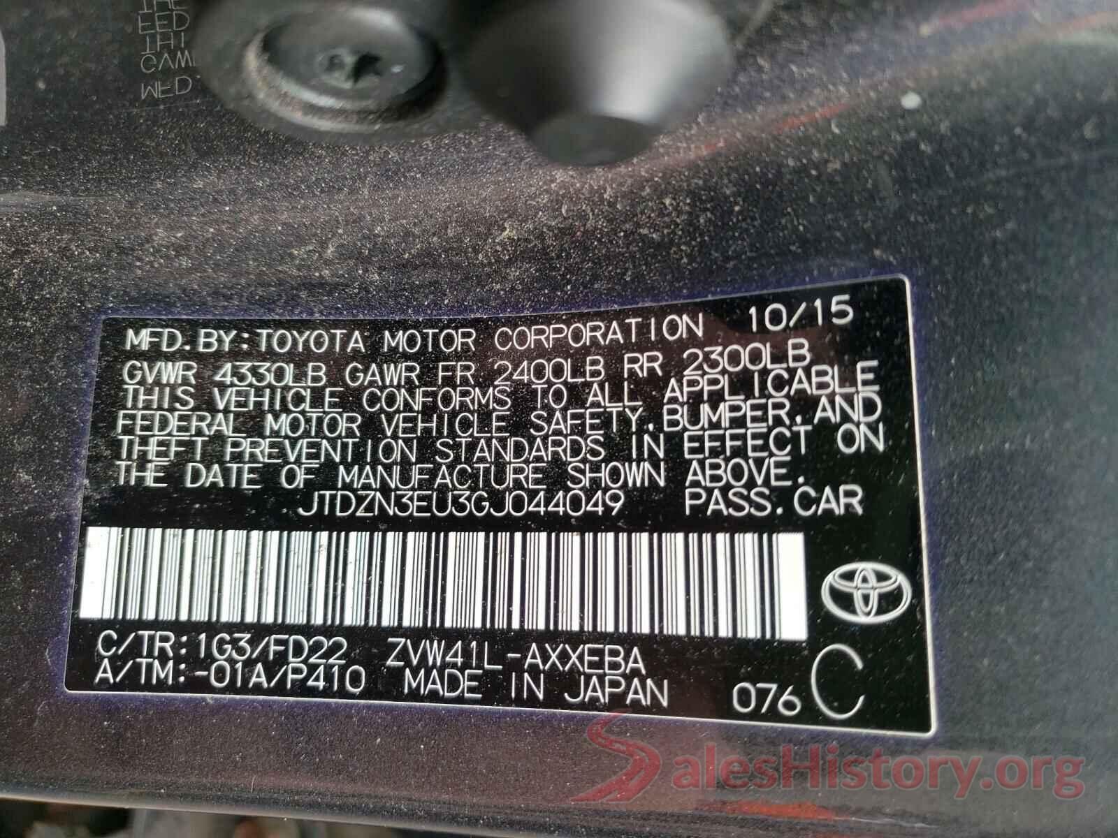 JTDZN3EU3GJ044049 2016 TOYOTA PRIUS