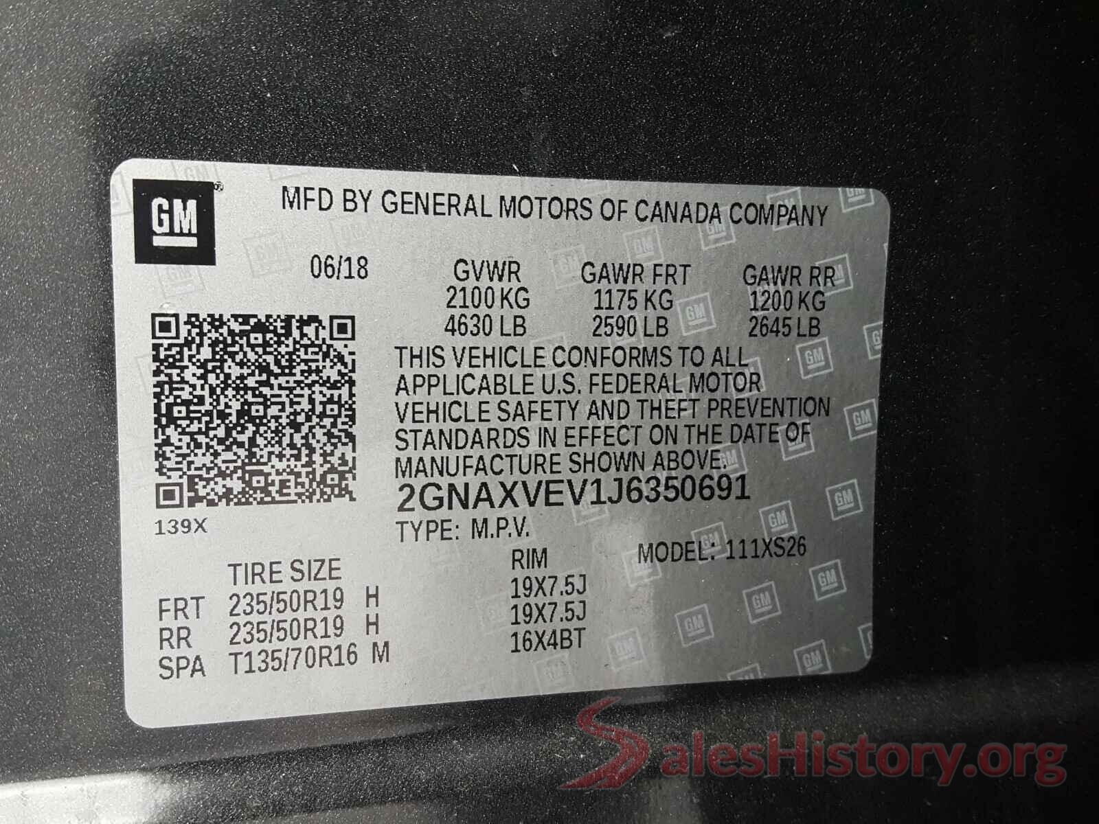 2GNAXVEV1J6350691 2018 CHEVROLET EQUINOX