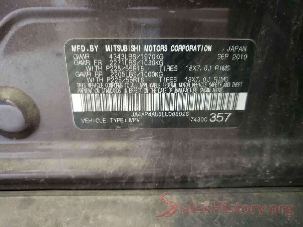 JA4AP4AU5LU008028 2020 MITSUBISHI OUTLANDER