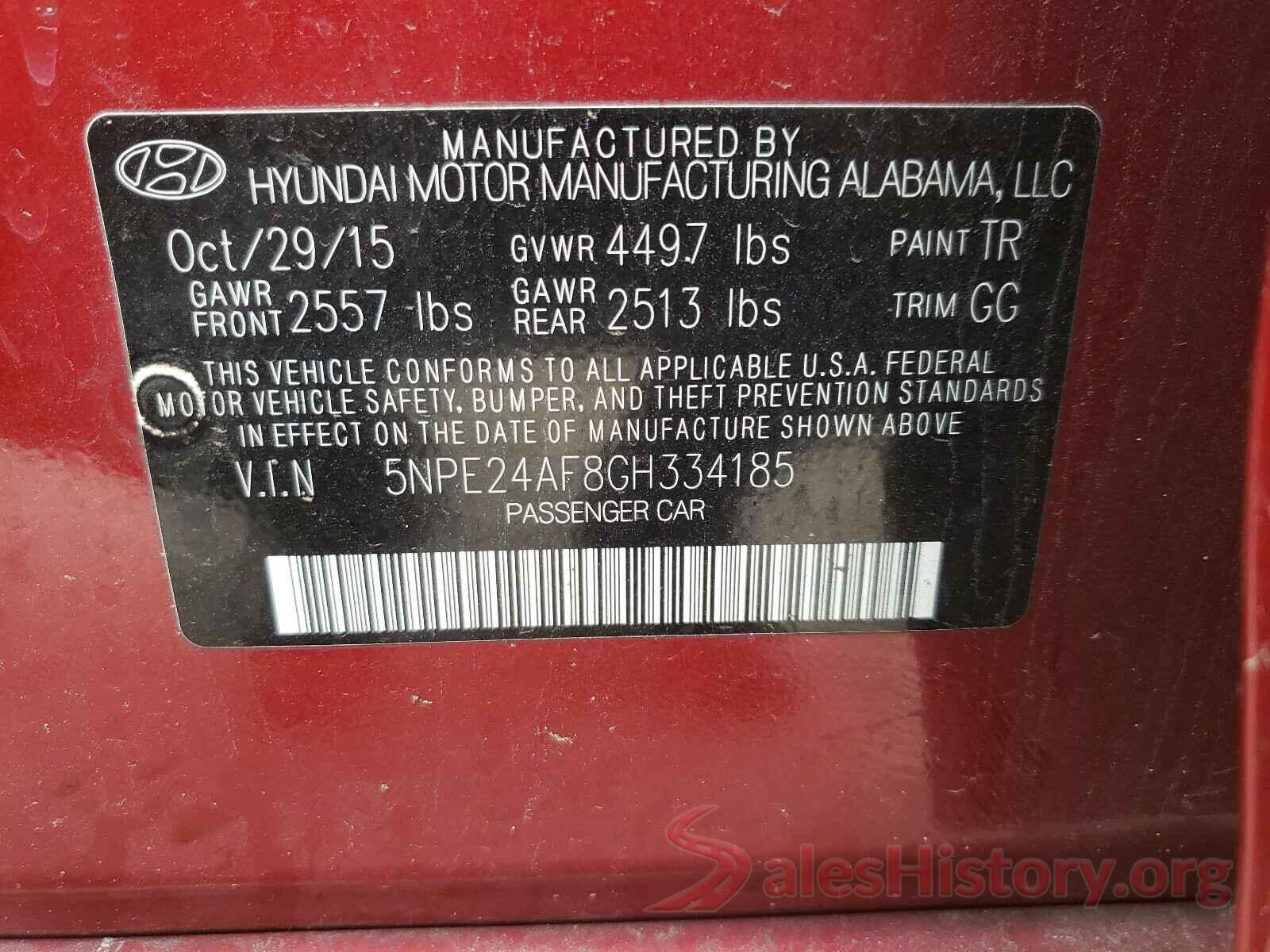 5NPE24AF8GH334185 2016 HYUNDAI SONATA