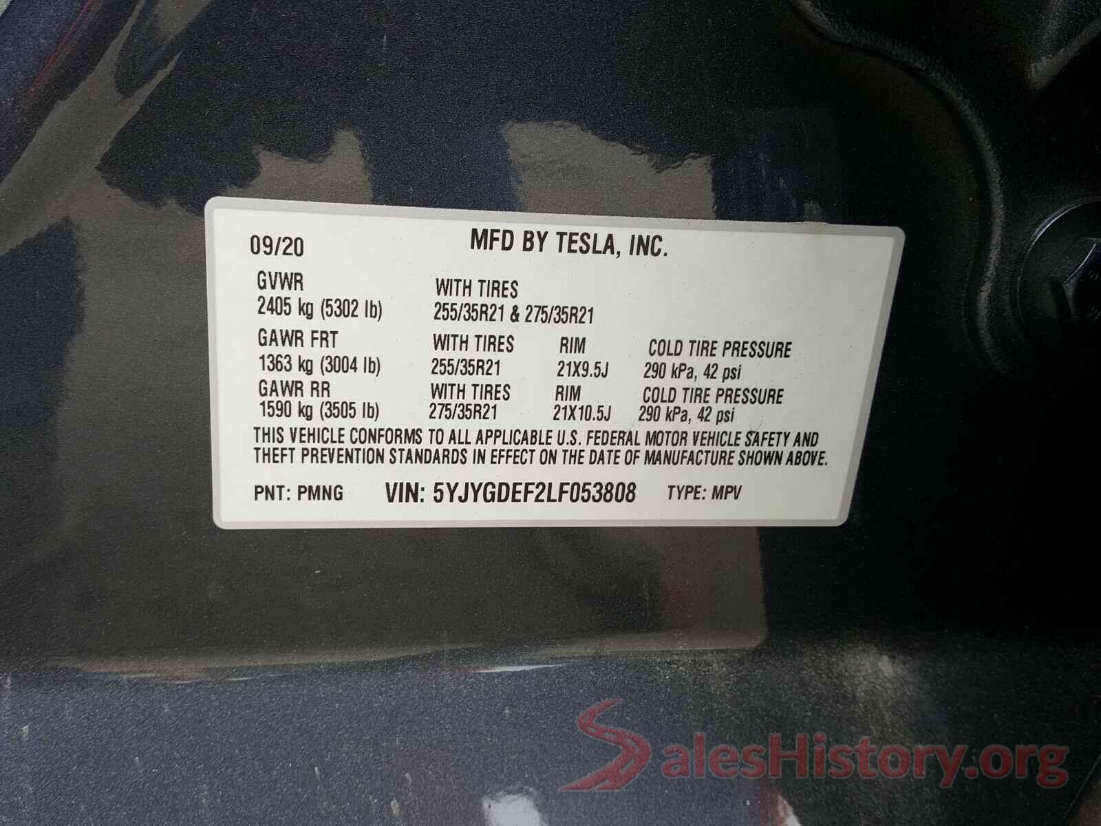 5YJYGDEF2LF053808 2020 TESLA MODEL Y