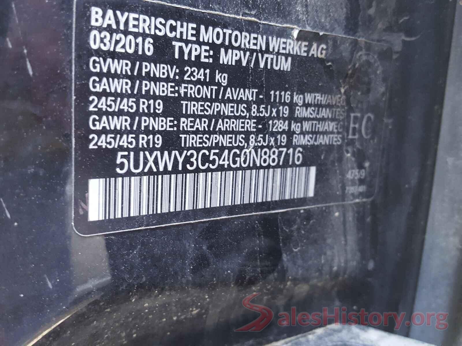 5UXWY3C54G0N88716 2016 BMW X3