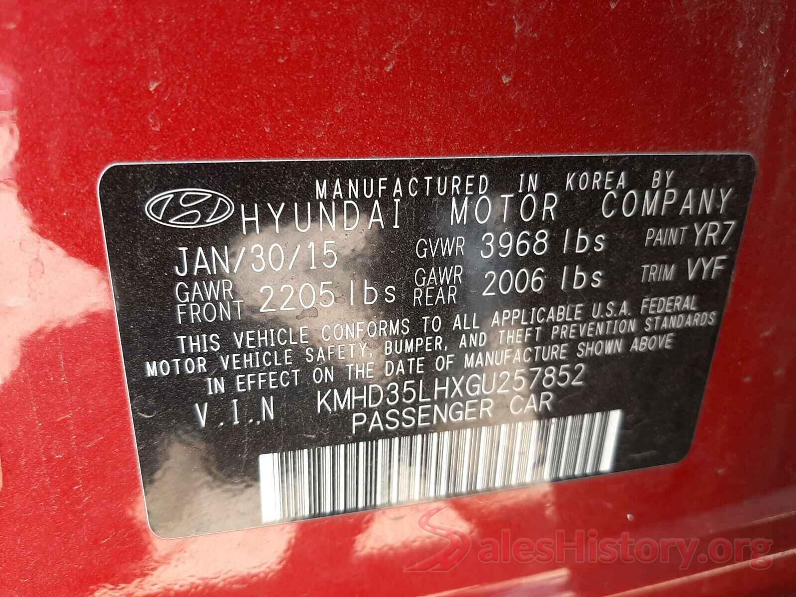 KMHD35LHXGU257852 2016 HYUNDAI ELANTRA